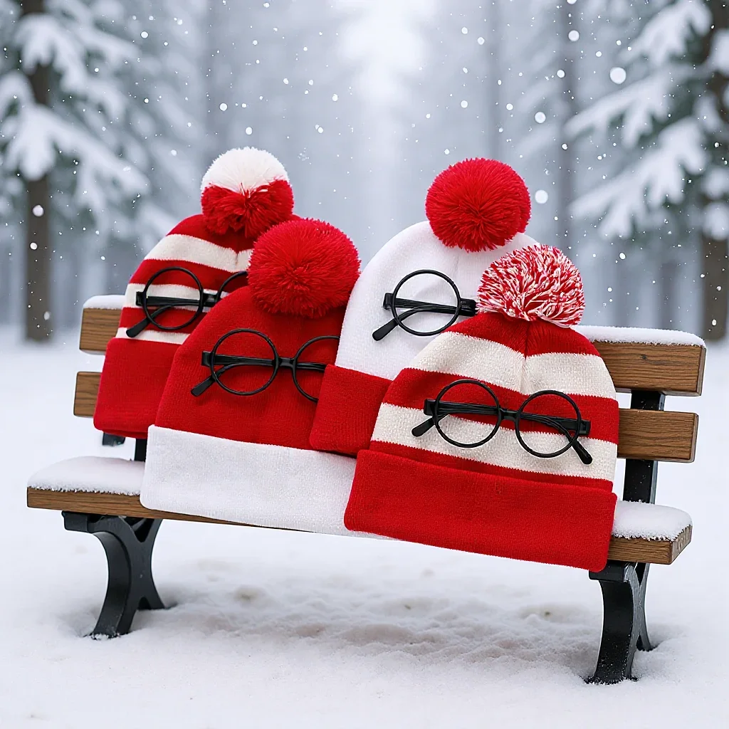 Hot Selling Knit Santa Hat with Pom Pom, Red White Christmas Beanie for Adults & Kids, Warm Wool Stocking Cap for Halloween