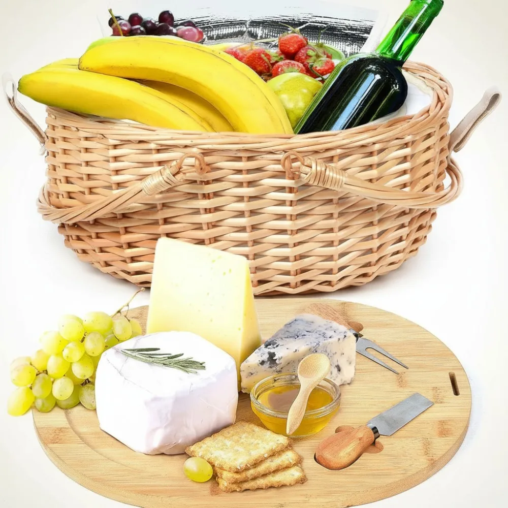 

Portable Picnic Basket Set with Cutting Board & Blanket - Perfect Gift for Couples, Weddings, Family Outings