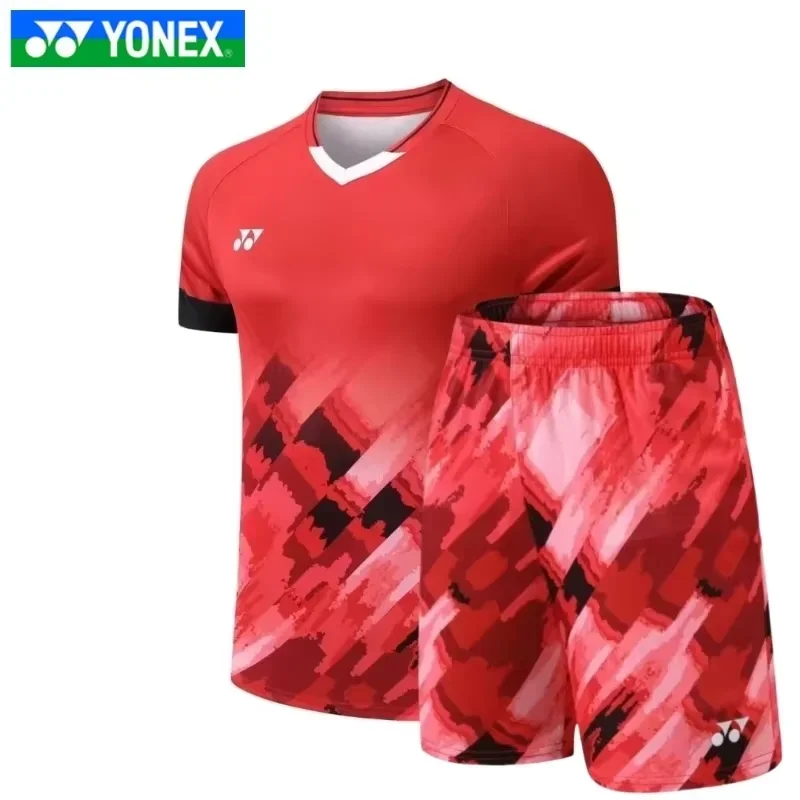 YONEX-pantalones cortos para hombre, uniforme de bádminton, traje de entrenamiento de competición, camiseta de manga corta transpirable absorbente de sudor de secado rápido