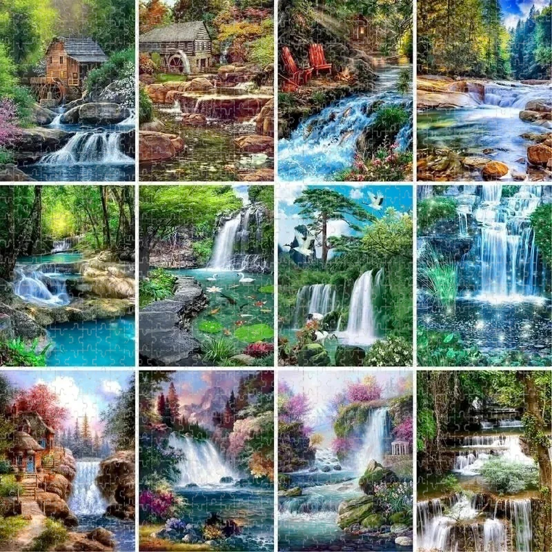 

1000 PCS Puzzle Mountain Waterfall Landscape Diy for Adults Beginners - Handmade, Gifts Home Decoration Games Toy