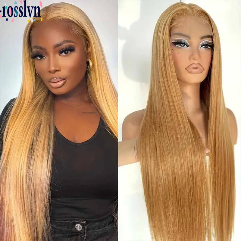 

Rosslyn Hd Парики на шнурке 27 Парик медового блондинка Прямой парик из натуральных волос 200% Парики на шнурке высокой плотности Отбеленные детские волосы с узлом