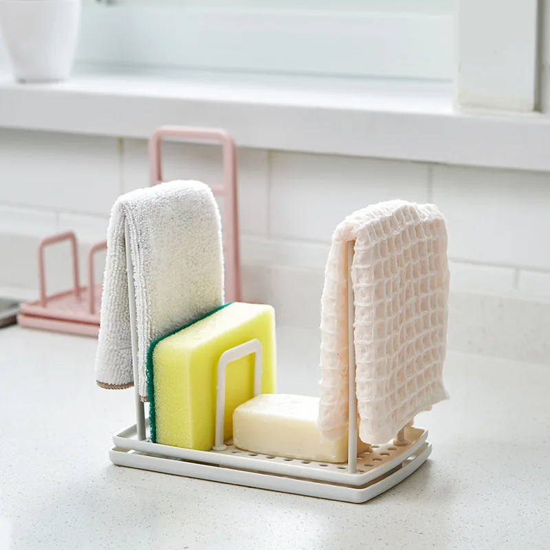 1pc Kitchen Faucet Sink Sponge Rack Stand Plastic  Towel Holder Scouring Pad Dishwash  Organizer Cloth Drain Basket