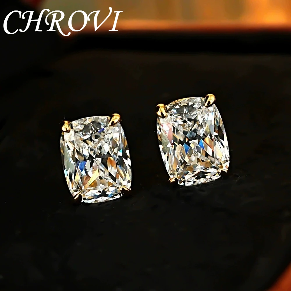 Exquisite 925 Sterling Silver Ice Flower Long Pillow-Shaped White Zircon Stud Earrings Simple Single Diamond Gold Earrings