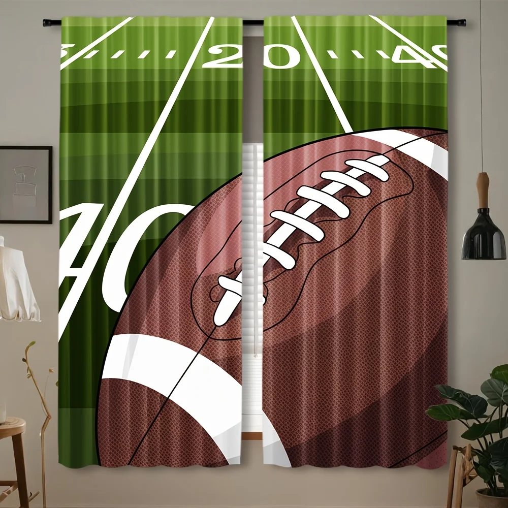 Football Theme Curtains Green Sporty Window Drapes American Football Game Day Decor Man Cave Curtain Panels Modern Stadium View