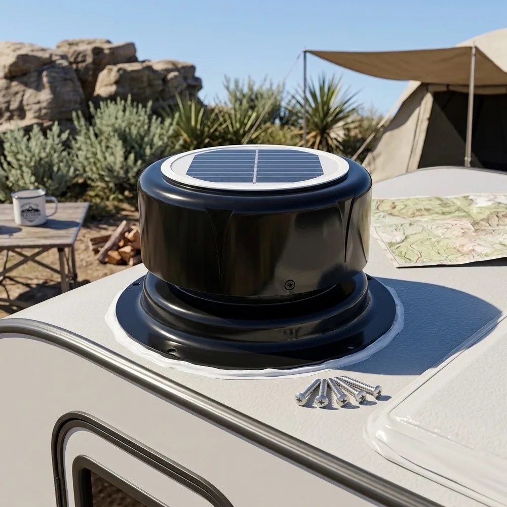 1pc Solar-Powered Ceiling-Mounted Roof Fan Solar-powered Attic Roof Vent Fan For RVs & Trailers Camping Setups