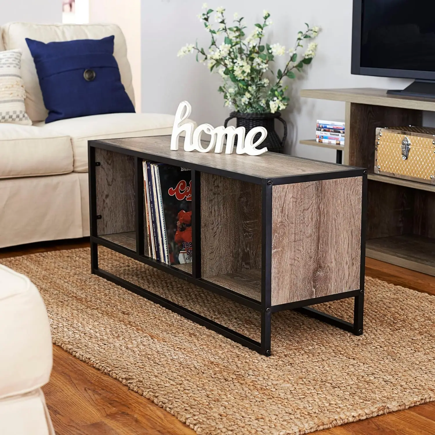 Jamestown-Meuble TV avec Cube Carré, Table Basse, Compartiments de Rangement, Bois de Frêne Rustique Mars, Essentiels Ménagers