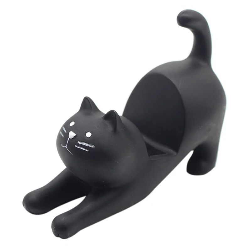 Black /White Cat with Brown Ear Patch Smartphone Stand Decoration Cell Phone Stand Holder Bracket Resin Ornament Birthday Gifts