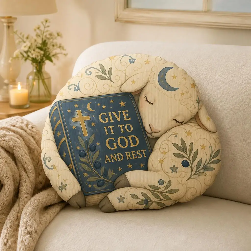 Give It To God And Rest Lamb Pillow Christian Faith Cushion Stuffed Plush Throw Pillow Religious Healing Gift Home Decor