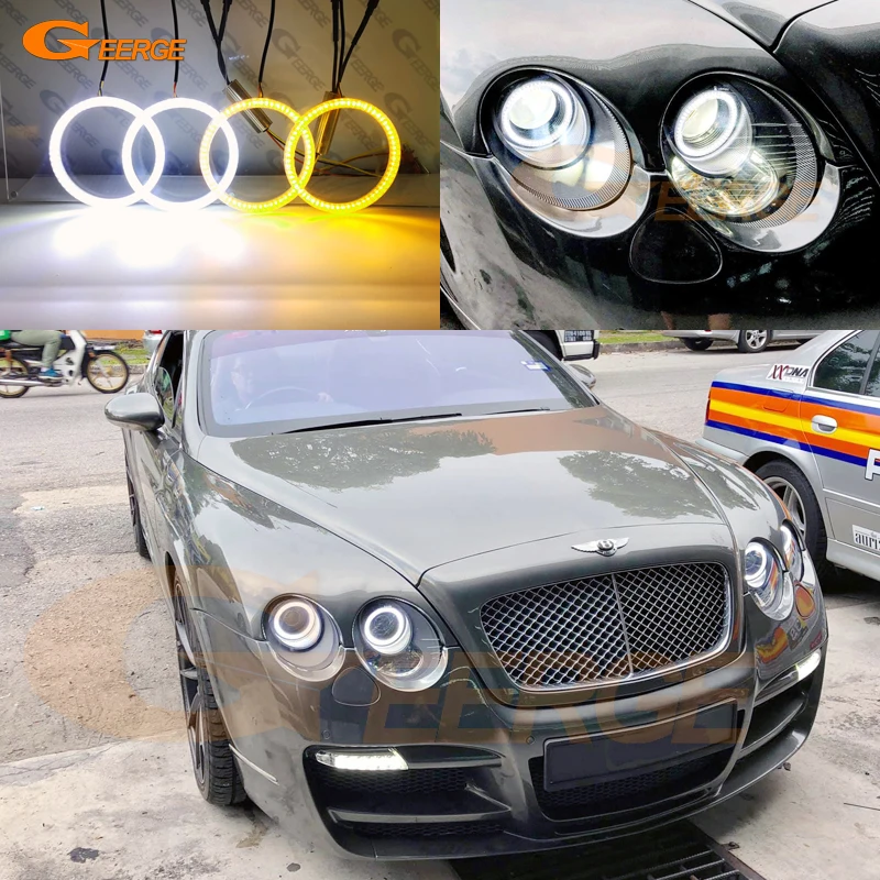 For Bentley Continental Flying Spur GT GTC 2003 - 2009 2010 Ultra Bright Switchback DRL Turn Signal LED Angel Eyes Halo Rings