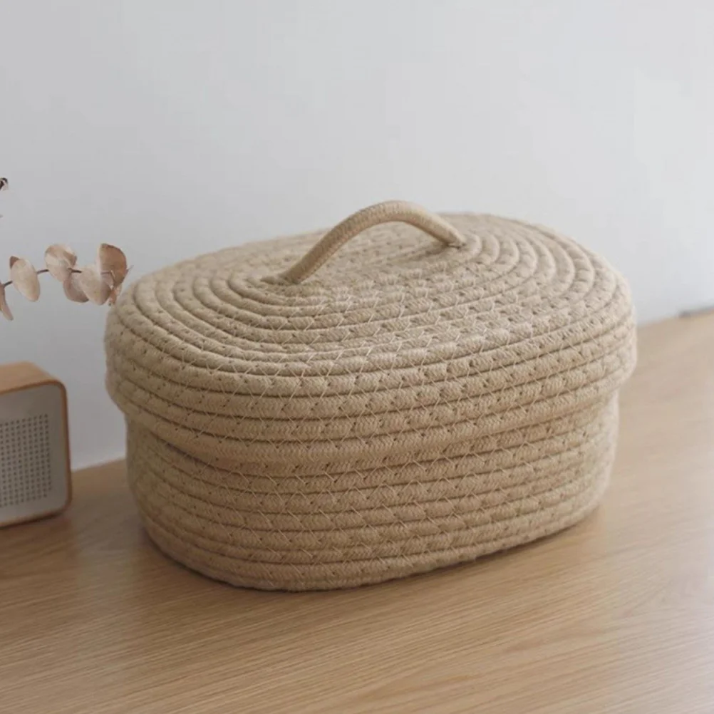 Storage Baskets Nordic Simple Style Covered Rope Box Desktop Snacks Toy Cosmetics Khaki Color Woven Small with Lid Lids Child