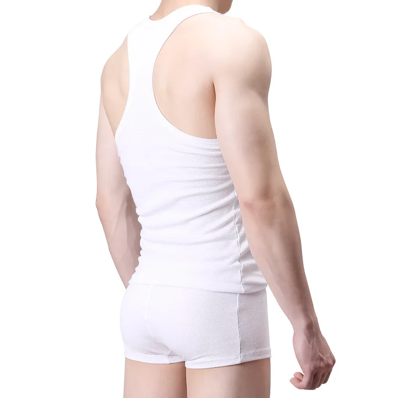 Youth Elastic Tight Ribbed Cotton Tank Top Men Clothing Lycra Slim Fit Sweat-absorbing Breathable H-shaped Bottom Home Lingerie