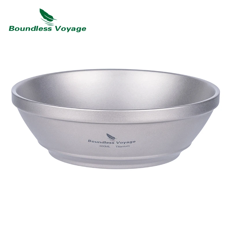 Boundless Voyage Titanium Bowl 300ml, Double-wall Anti-scalding, Outdoor Hiking Camping Tableware Bowl, Food Fruit Container