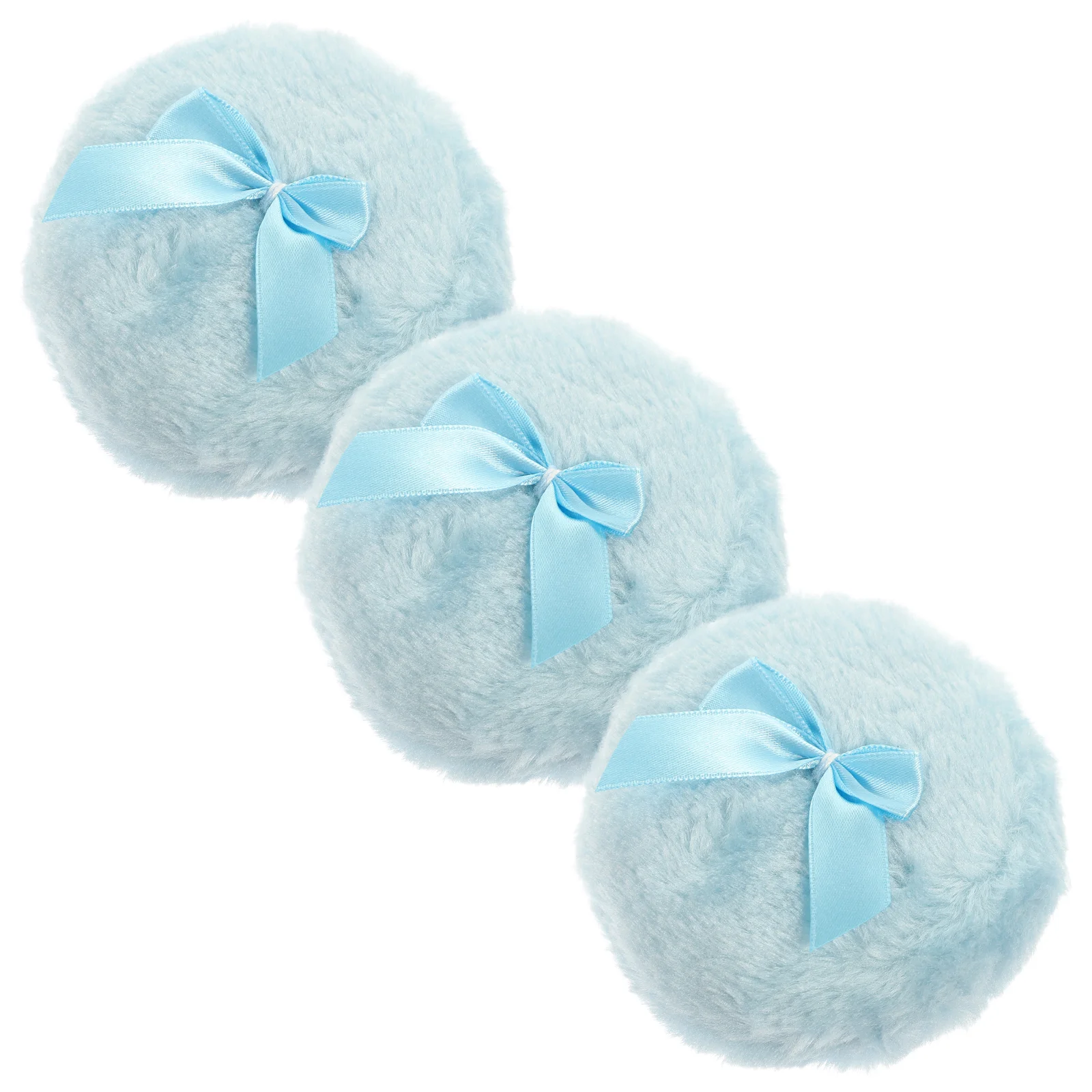 Dischetti struccanti da 3 pezzi Soffio per cipria per bambini Comodo fiocco in peluche blu