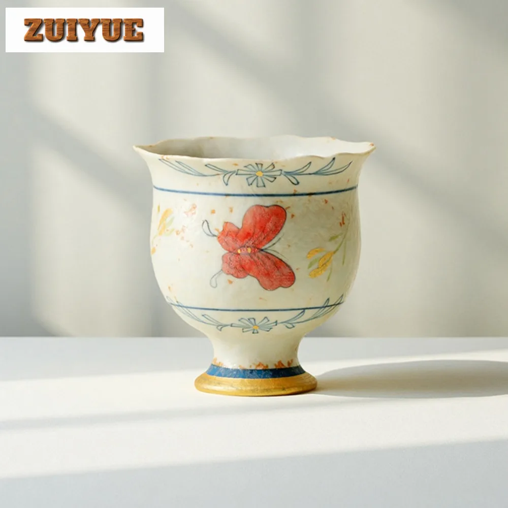 

80 мл карамельная глазурь, ручная роспись, бабочка, орхидея, чашка, элегантная чайная чаша, кружка, чашка для дегустации чая, чашка для запаха, чашки Jianzhan Master Craft