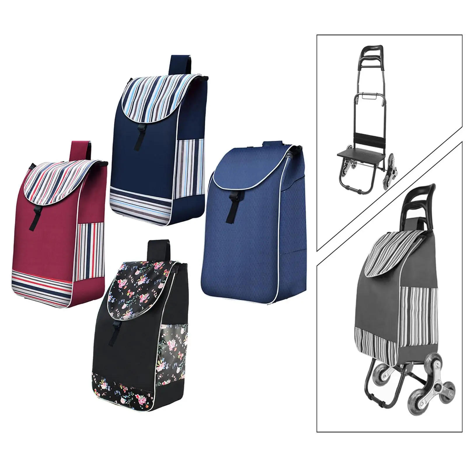 Trolley Cart Spare Bag Waterproof with Side Pocket Folding Shopping Cart Replacement Bag for Home House Groceries Camping Travel