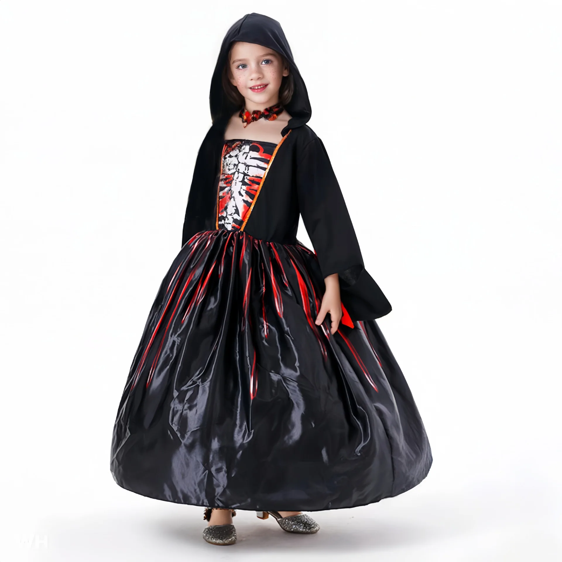 

New Girls Witch Dress Cosplay Costume Black Horror Party Kids Hooded Dress Skirt Halloween Costume