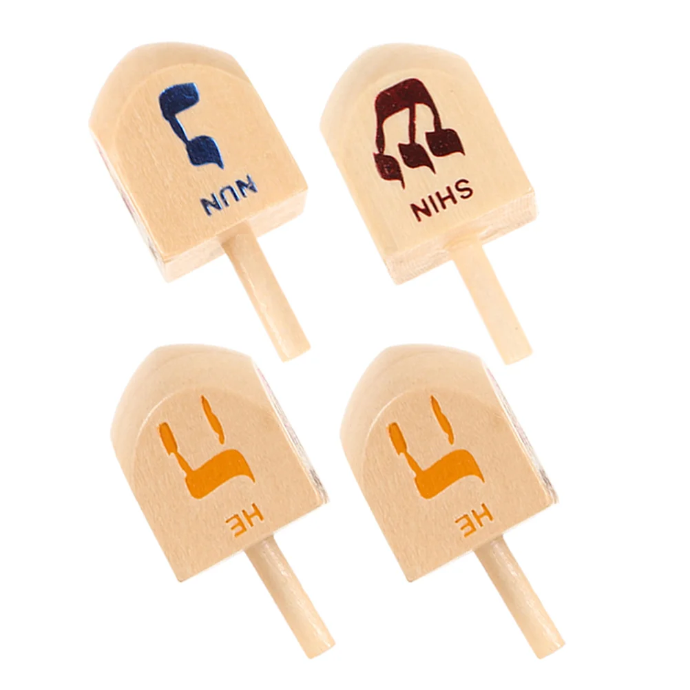 4 PCS Wooden Spinning Top Toy Hanukkah Toys Dreidel Game Dreidels for Pinata Crafts Decorations Home Child