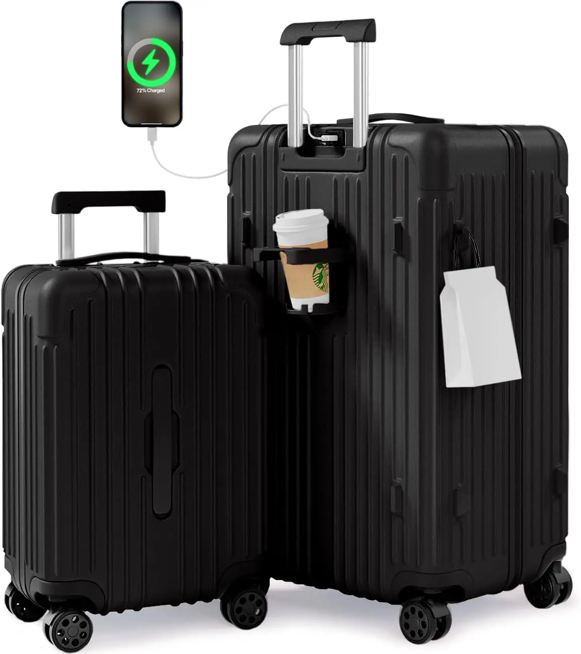 Krute Luggage Sets 2 Piece Suitcase PC+ABS Hardside Double Spinner Wheels TSA Lock Carry On Luggage 20+28 Inch (Black)