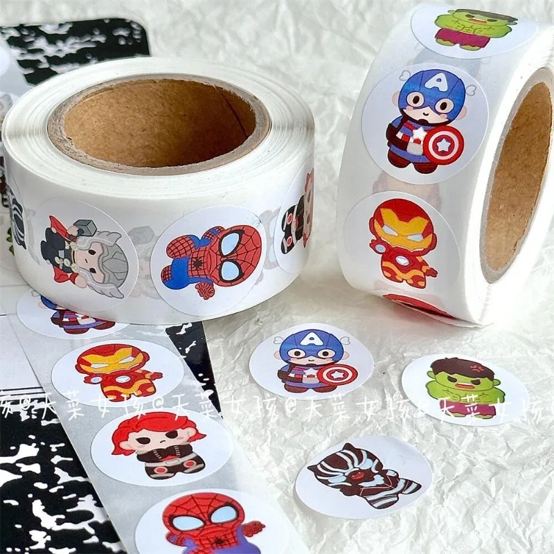 500 Stickers Marvel Spider Man Iron Man Cartoon High-looking Roll Stickers Fashionable Student Letter Paper Sealing Stickers