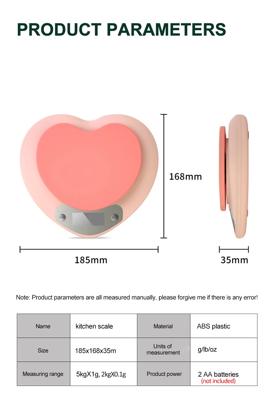 Multifunktionale Küchenwaage in Rosa Herzform, Tragbare Hochpräzise Digitalwaage 5kg/1g 3kg/0,1g LCD Elektronische Waage – Detail 9