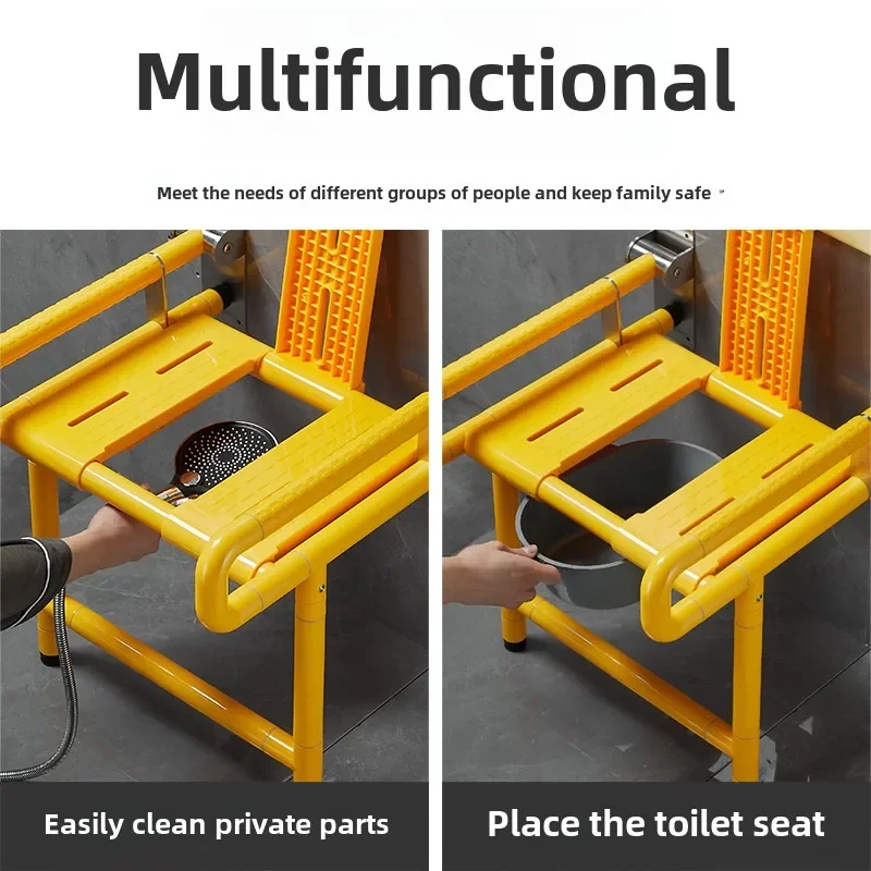 Bathroom Folding Shower Seats, Toilet Stainless Steel Wall Mounted Chairs, Elderly Home Bedroom Commode Toilet Armrest Rack