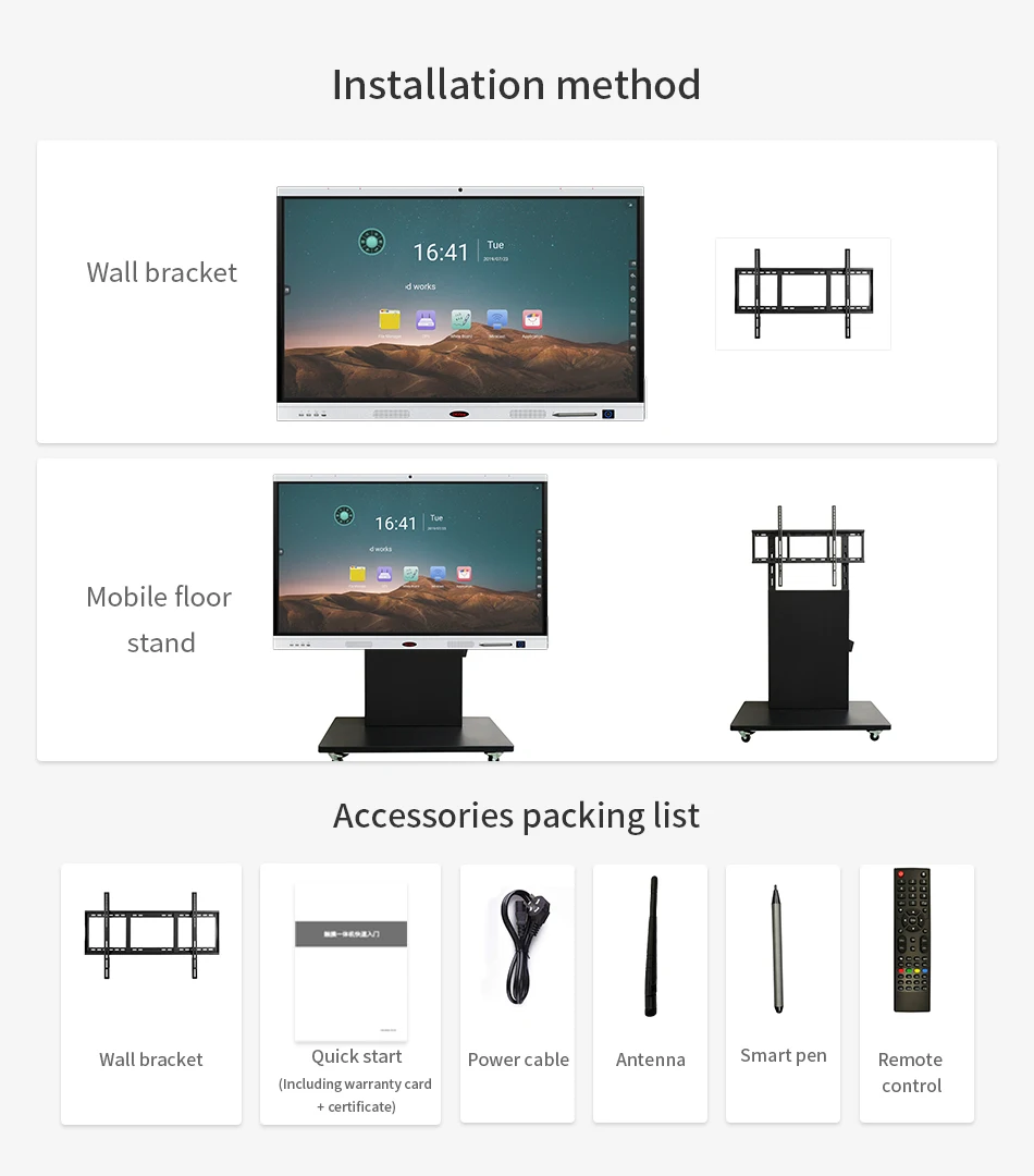 55インチ一体型PCホワイトボード、教室用インタラクティブ電子ホワイトボード