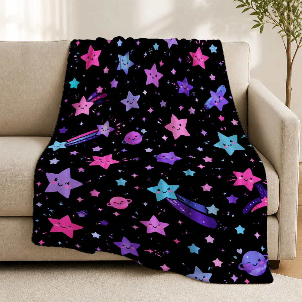 Galaxy Star Throw Blanket for Sofa Couch Decor Celestial Cosmic Constellation Knit Throw Cozy Winter Nursery Decoration Gift