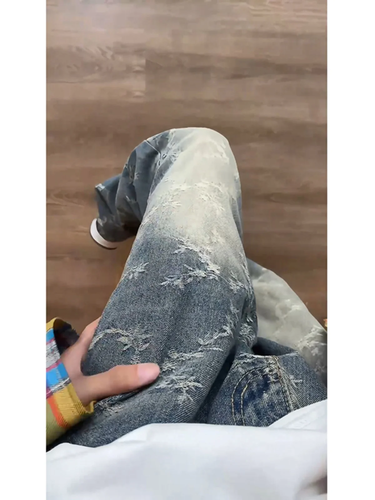 

Светло-голубые джинсы прямого кроя с принтом колосьев одуванчика, мужские, весна-осень 2024, новые, CleanFit, для мальчиков, со средней посадкой, длинные брюки