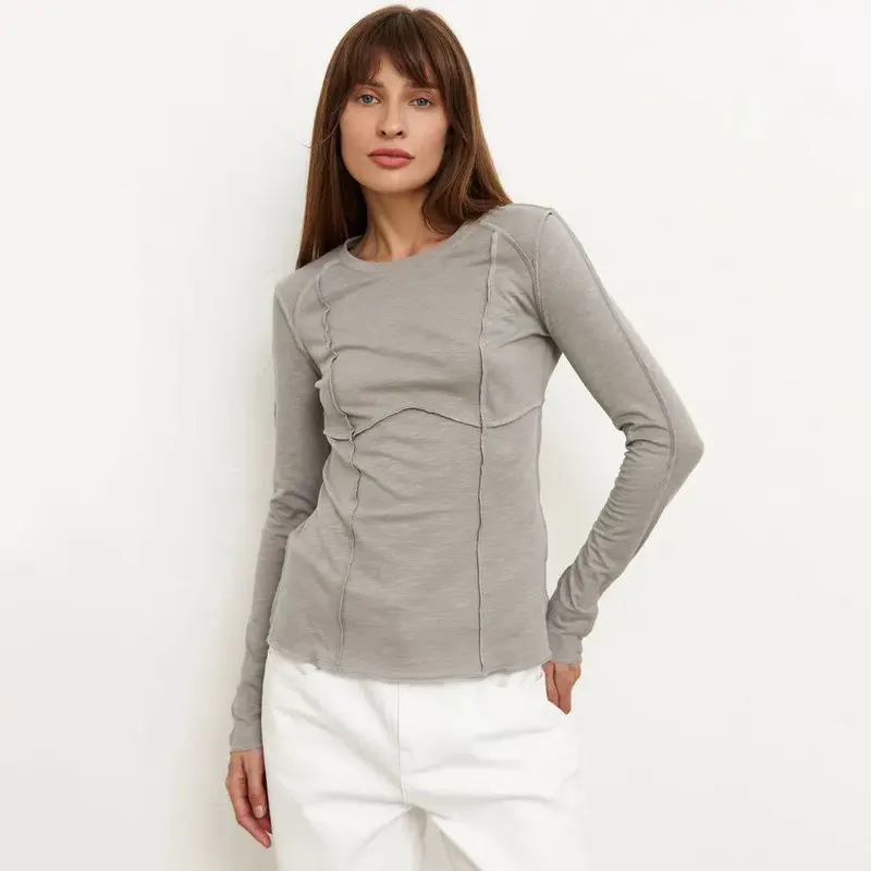 تي شيرت نسائي مستدير طويل Sve Street Sle طبقة أساسية irt ربيع 2024 Faion للسيدات عادي رقيق مادة أخرى #2