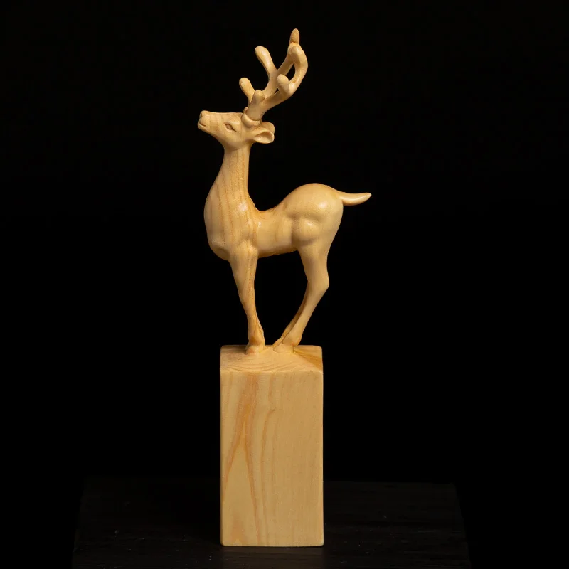 XS213-11CM Hand Carved Boxwood Carving Figurine Elk Statue Home Decor -Animal deer Sculpture