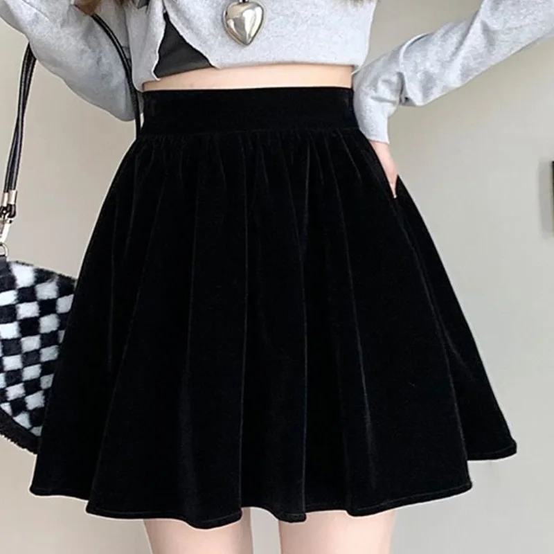 Solid Color Pleated Skirts Fashion Femme Casual Elastic Waist 2023 Sweet Autumn Winter Thin Streetwear New Women's Clothing