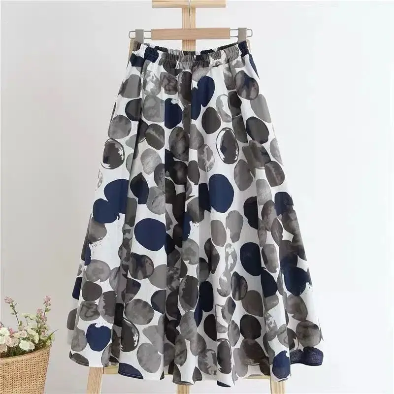 Fashion Large Size Women Summer New Printing Affordable Wave Point Loose Appear Thin All-match Elastic Waist Office Lady Skirt