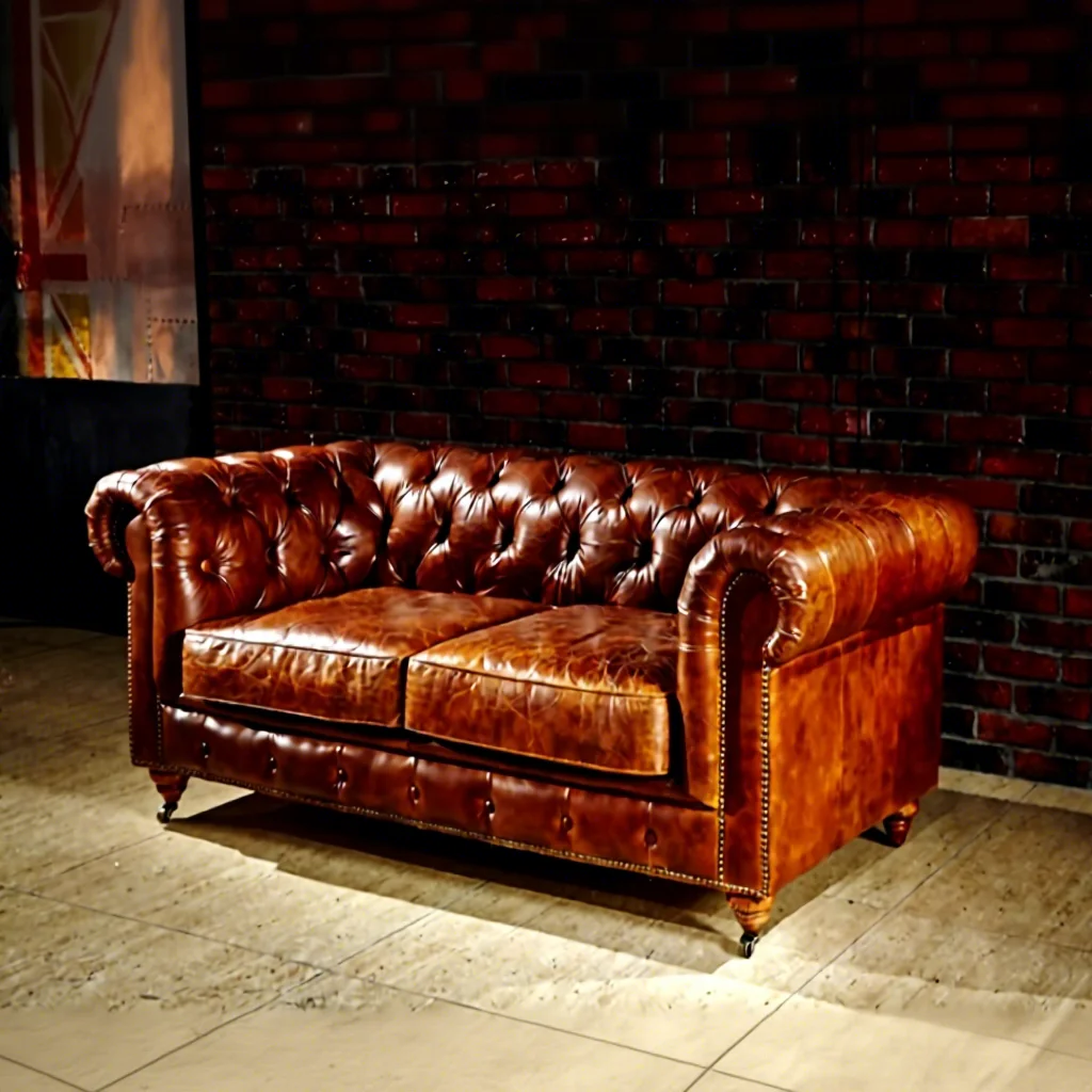 Vintage Distressed Brown Leather Antique Deep Buttoned Genuine Leather Chesterfield Sofa For Office Waiting Room