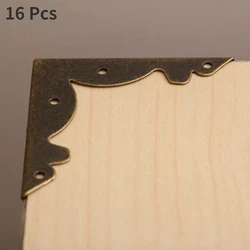 DRELD 16 Pcs Antique Bronze Wood Box Feet Leg Corner Protector Guard Metal Crafts Furniture Fittings Decorative Bracket w/Screw