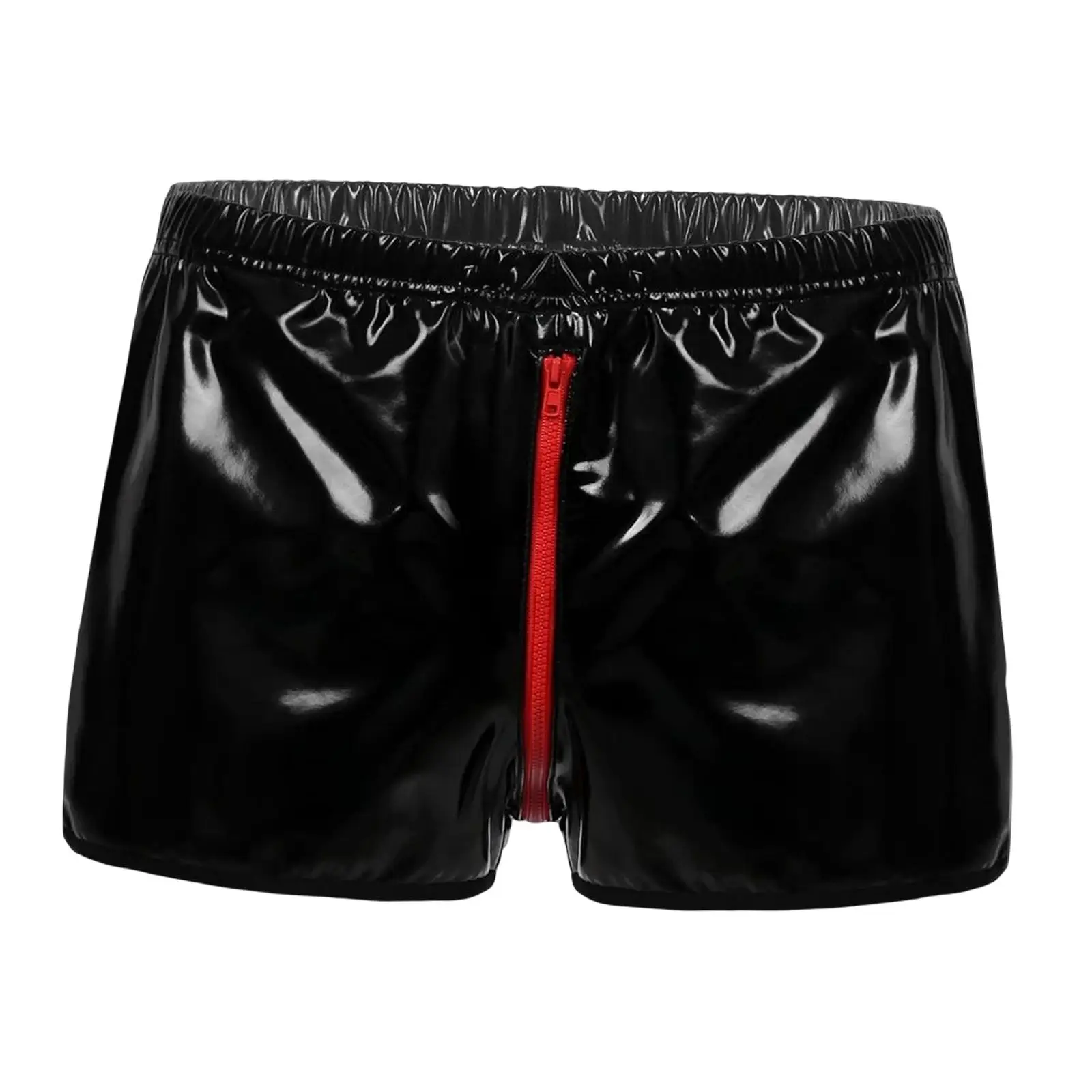 Patent Leather Panties Lingerie Mens Zipper Crotch Latex Trunks Pants