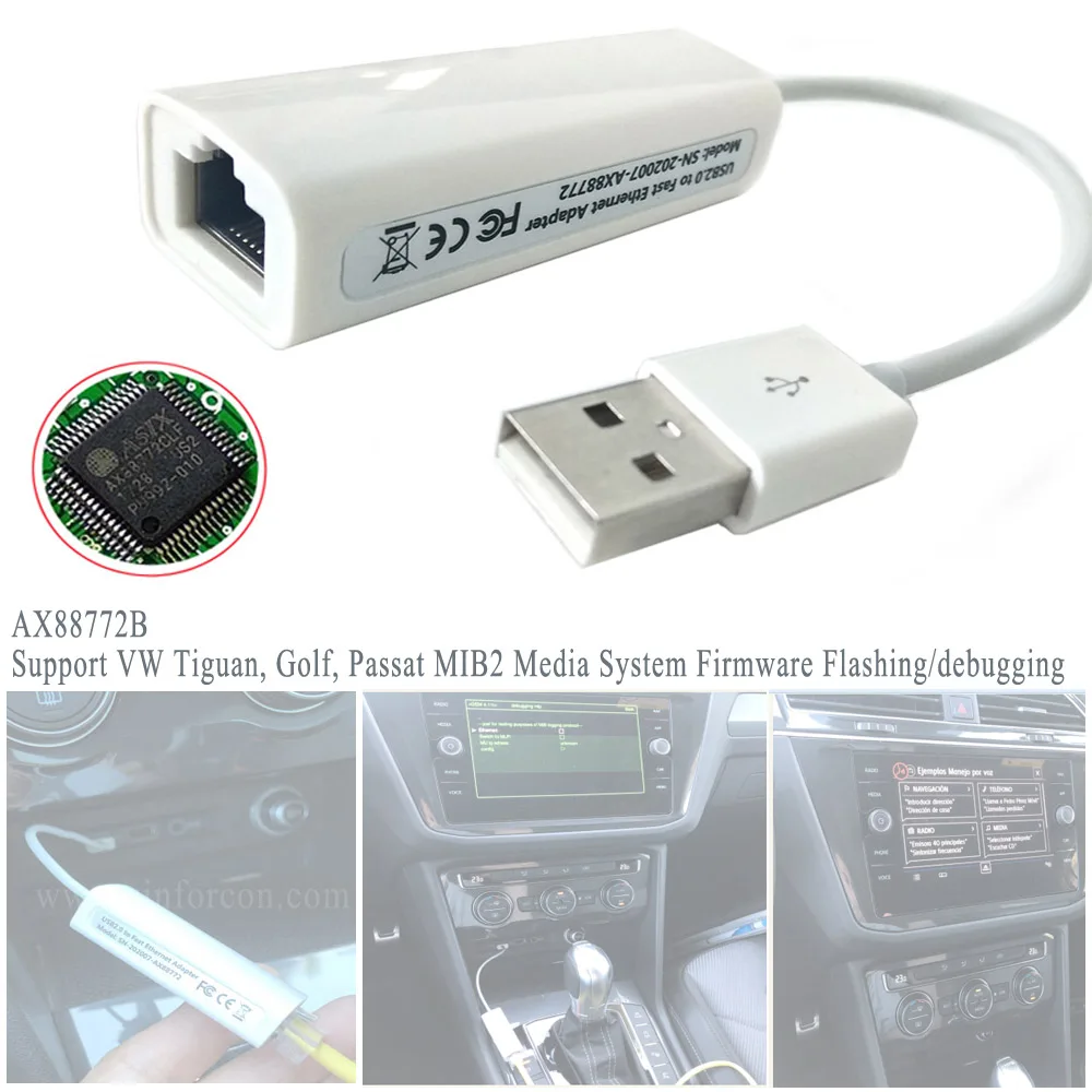 AX88772 USB to RJ45 for VW Flok Golfmk7 Passat B8 Mikrotik MIB2 Media System D Link DUB E100 Firmware Flash Cable