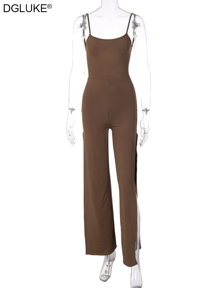 Spaghetti Strap Backless Jumpsuit For Women Split Wide Leg Summer Jumpsuit Elegant Party Jumpsuit One Piece Club Outfits