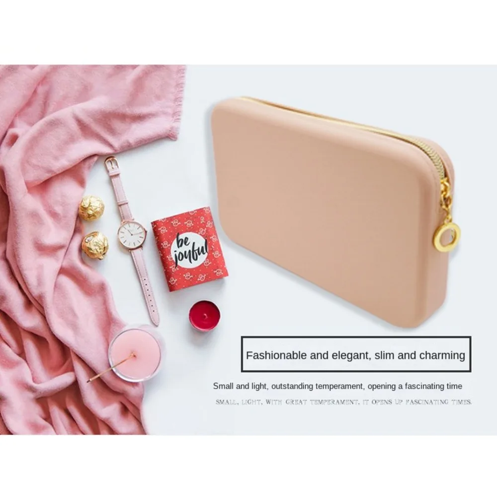 Rectangle Silicone Cosmetic Bag Portable Solid Color waterproof Stationery Bag High Capacity Small Item Bag Women