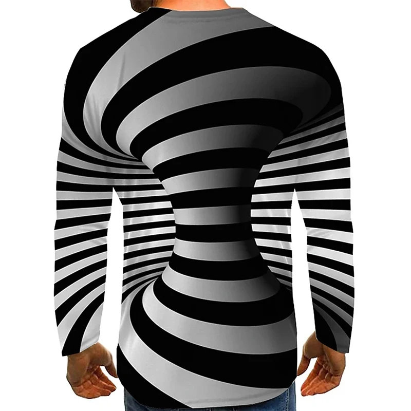 2023 Men's Optical Illusion Graphic Print Daily Long Sleeve Tops Exaggerated Around Neck Rainbow Streetwear Plus Size T-Shirt