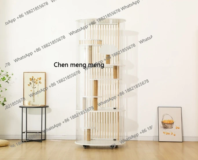 X Panoramic acrylic transparent household cat villa plexiglass semi-cylindrical cat cage wood, climbing frame
