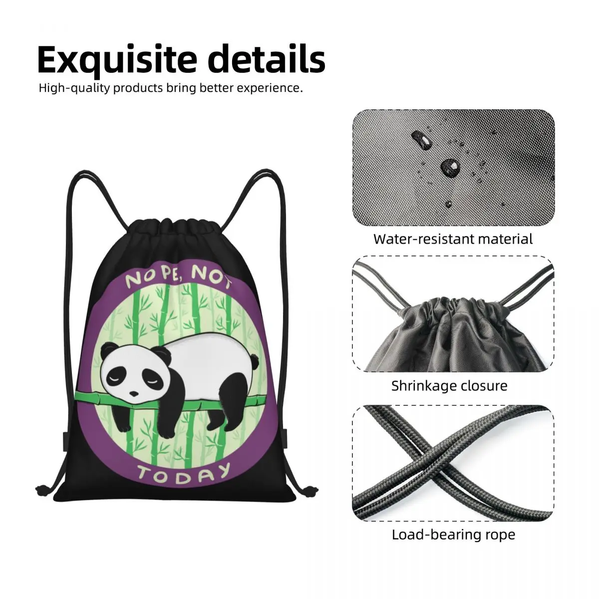 Panda personalizado Not Today bolsas con cordón para entrenamiento, mochilas de Yoga para mujeres y hombres, Kawaii Animal Sports Gym Sackpack