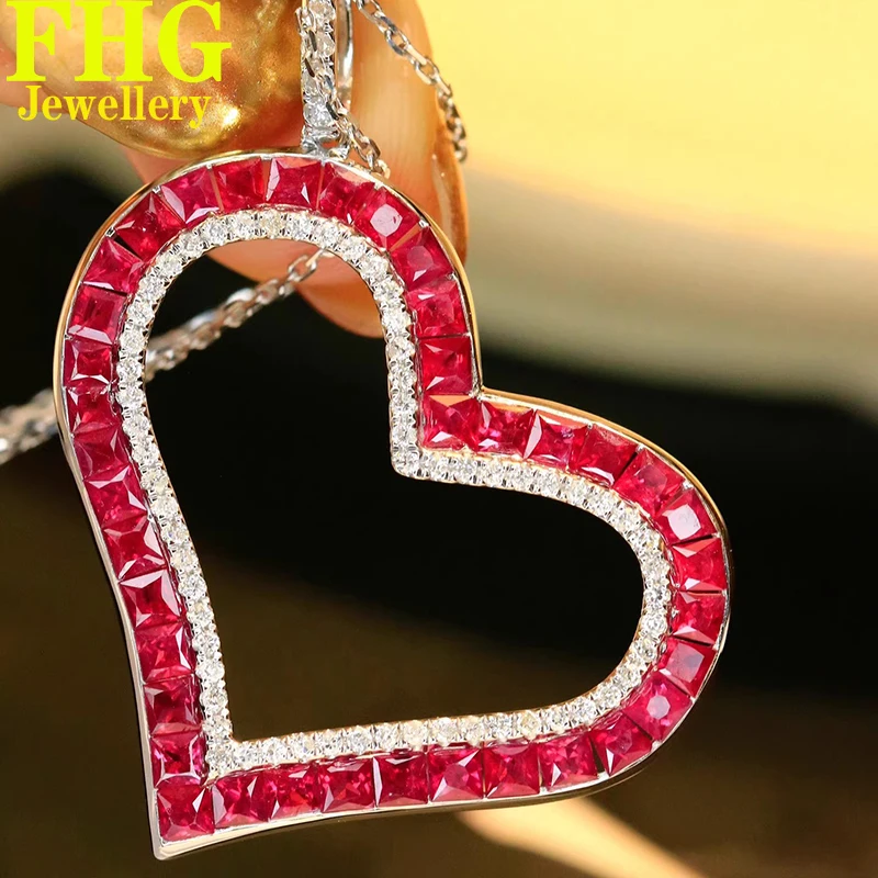 Real Diamond 18K Au750 White Gold Necklace Diamond 0.3Carat natrual Ruby 2.9Ct Wedding Party Engagement Anniversary Fashion Eleg