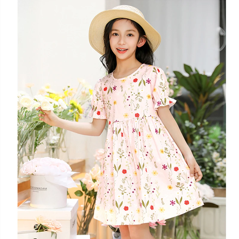 5-13T summer child kids girls cotton short sleeve dress