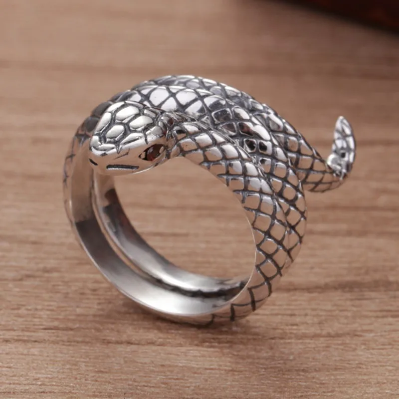 BOCAI New S925 Pure Silver Jewelry Retro Personality Fashion Cobra Men and Women Rings Christmas Gifts
