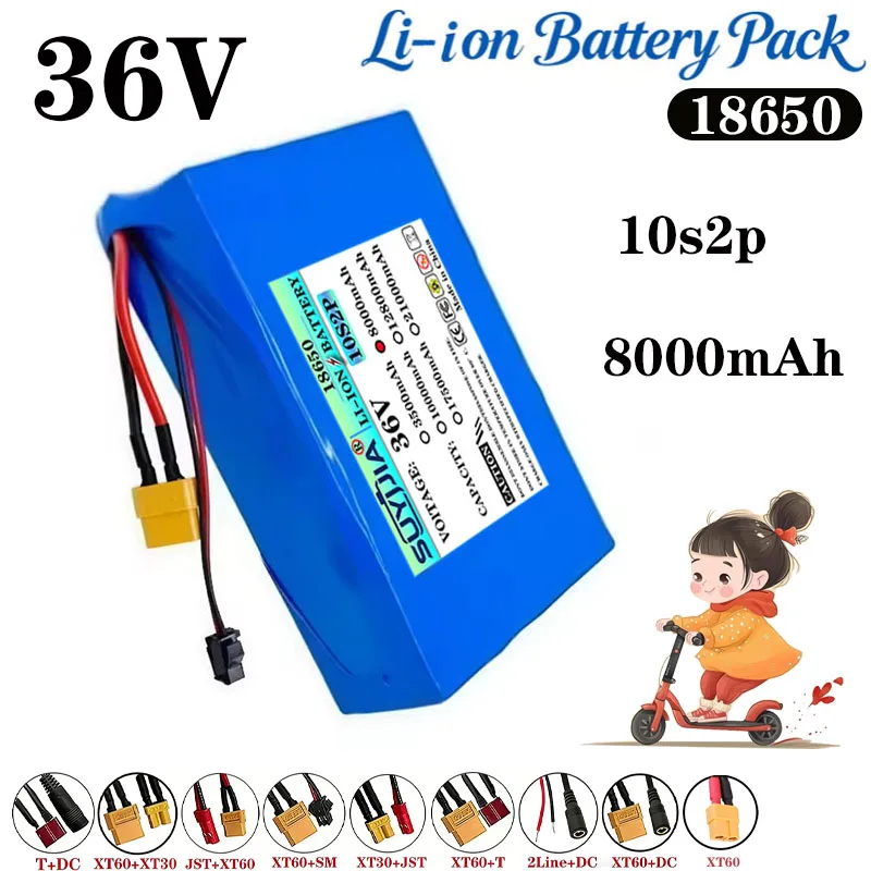 36V 8Ah 10S2P 18650 Lithium Battery, 8000mAh, Ultra-Thin Portable Car Battery, Built-in BMS System