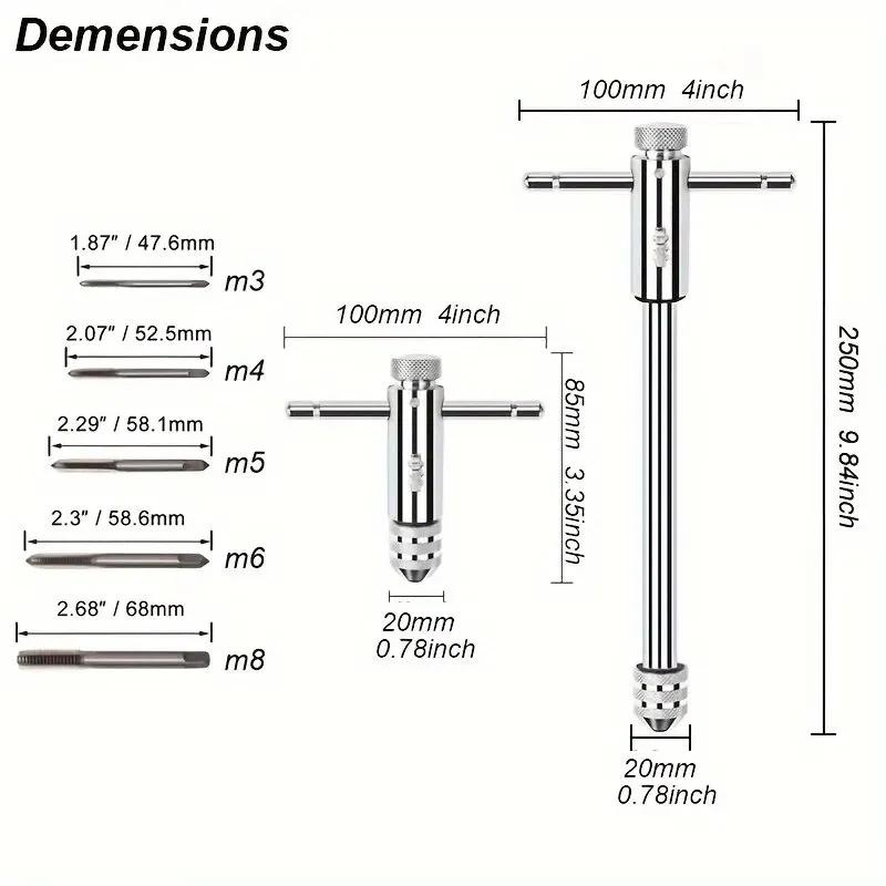 Adjustable T-Handle Ratchet Tap Reamer Hand Manual Holder Wrench M3 M4 M5 M6 M8 Metric Machine Screw Thread Plug T-shaped Tool