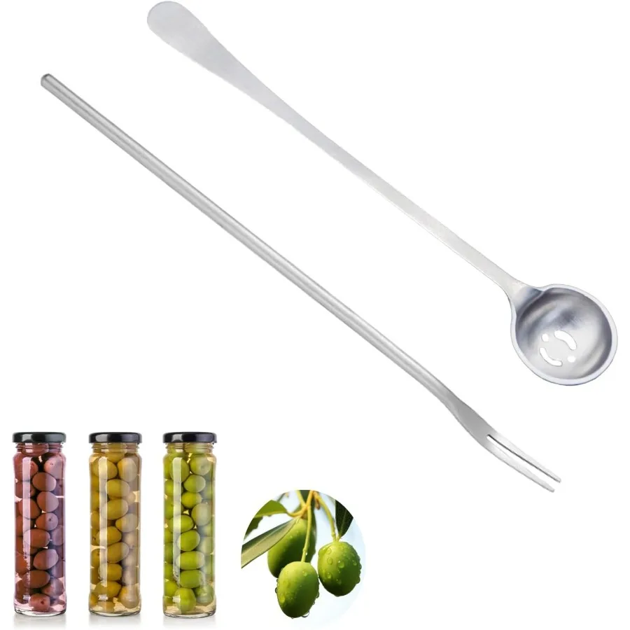 

2 PCS Olive Spoon and Pickle Fork 7.5 Ih Olive Spoons with Holes 8.6 Ih Pickle Forks for the Jar Stainless Steel Long Handle Fo