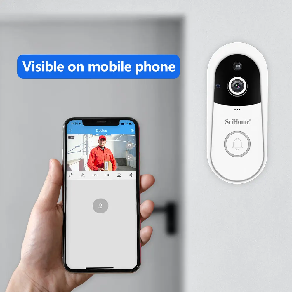 Srihome DH004 4MP Low Comsunption WIFI Doorbell Long Time Standby Visual Video Door Phone Intercom Door Viewer With Indoor Chime