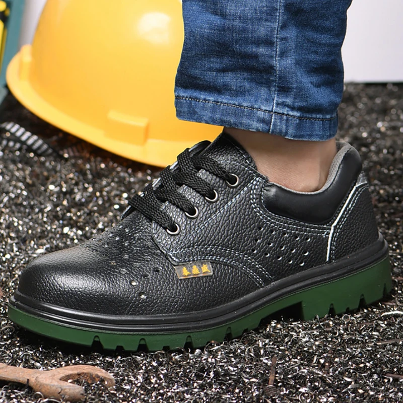 

Мужская дышащая стальная носка для отдыха, рабочая обувь, защитные ботинки из мягкой кожи, черные летние защитные ботинки, защитная обувь