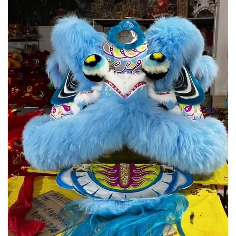 Blue Fur Giant Lion Head Chinese Lion Dance Costume Adult Performance Prop Traditional Folk Art Festival Celebration Outfit